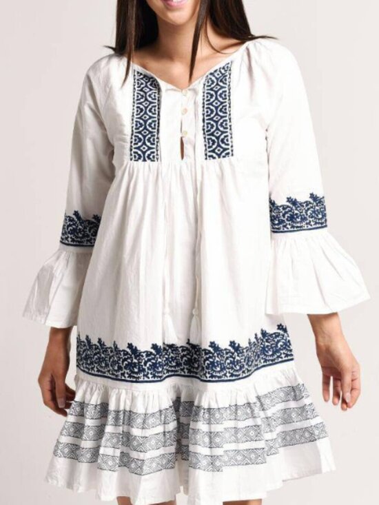 Roller Rabbit Dresses & Skirts - Roller Rabbit Maricruz Mona Border Dress S White Navy Block Print Boho NWOT